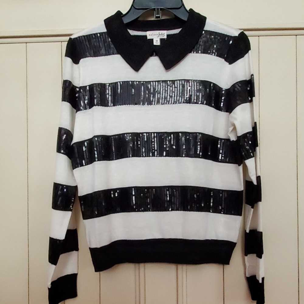 Collared Long Sleeve Striped Top